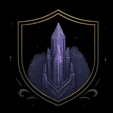 The Castle Realm emblem: a purple crystal spire on a silver shield.