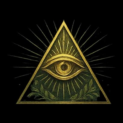 The Pyramid Realm emblem: a golden all-seeing eye in a triangle, throwing rays.